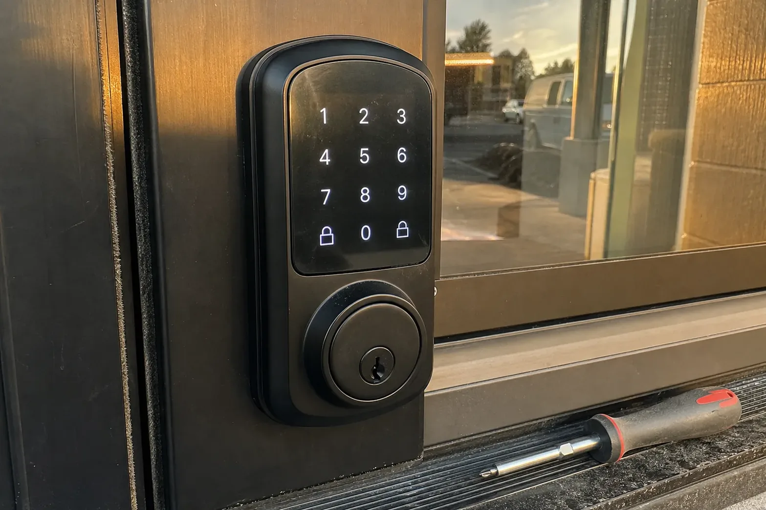 Keypad deadbolt fitted to a front door