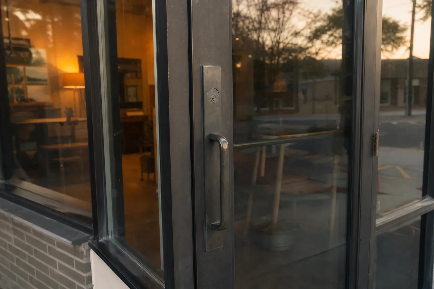 Glass entrance door of a local business