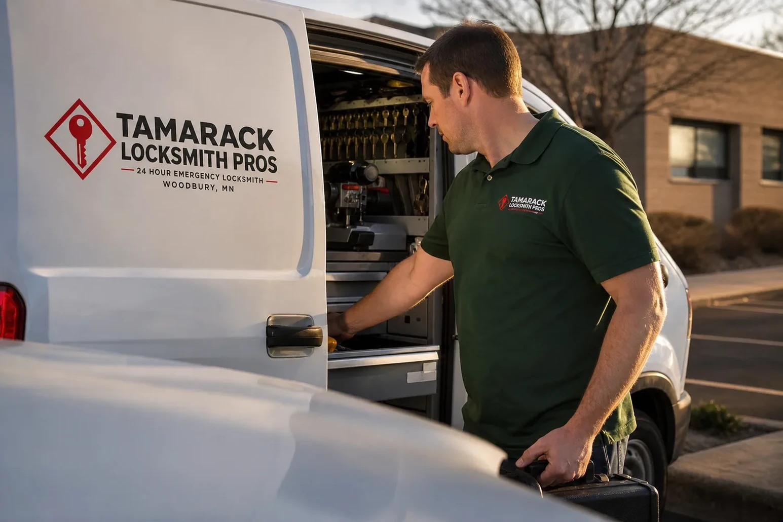 The Tamarack Locksmith Pros service van, stocked for lockouts and key cutting in Woodbury